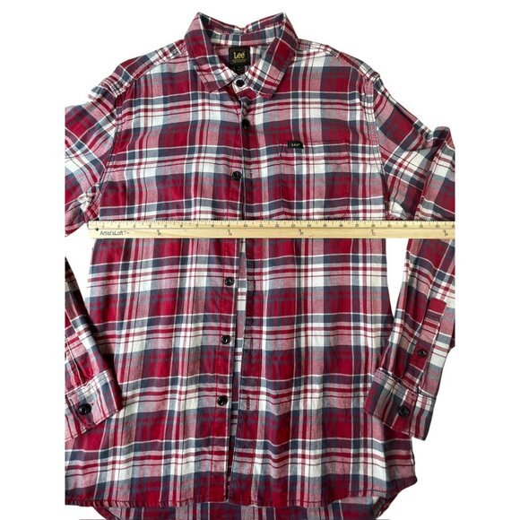 Lee Men's Flannel Shirt Red White Plaid Men's Sz L Cotton Button-Up Casual Warm - Picture 7 of 10